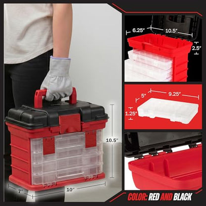 Stalwart Portable Tool Box Small Parts Organizer with Drawers, Red