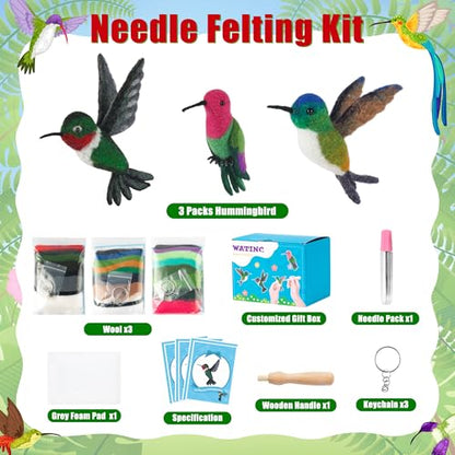 WATINC Needle Felting Kit - 3 Set Unique Different Cute Doll Wool Felt Needle Tools Foam Pad Instruction, DIY Home Decoration Craft Party Supplies for Art Work Starter Beginners (Hummingbird) - style: Hummingbird