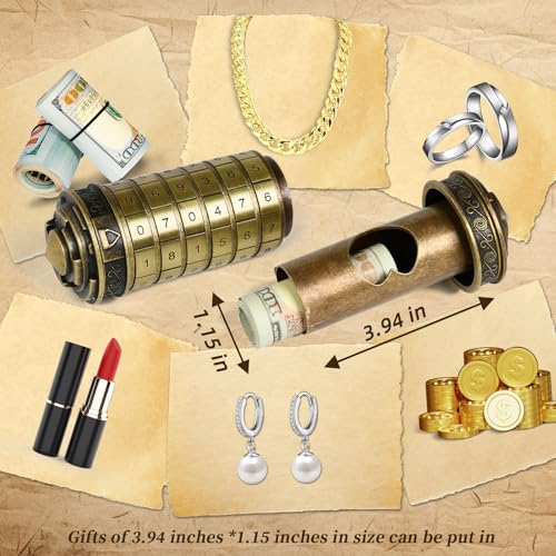 CoEjokno Da Vinci Code Numeric Cryptex Money Puzzle Box for Cash Gift - color: Bronze