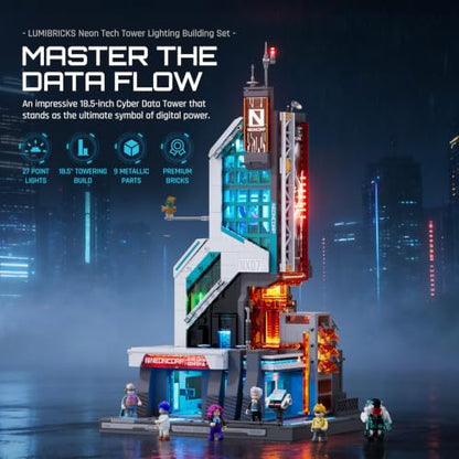 Lumibricks Cyberpunk Neon-Tech-Tower Lighting Building Bricks Set, 2227pcs