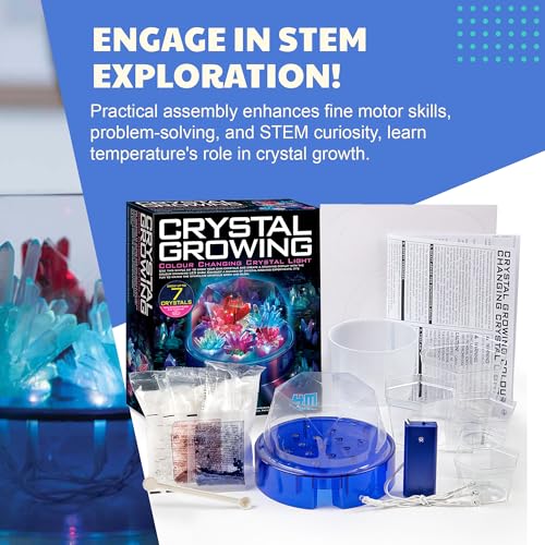 Crystal Growing - Colour Changing Crystals Light - Crystal Growing Kit with LED Lights, STEM Kits Learning for Kids, Create Unique Designs and Vibrant Displays, Safe Non-Toxic Materials - style: Crystal Growing Color Changing LED Light Kids Science Kit