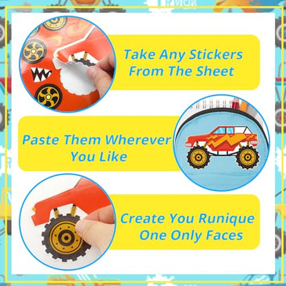 24 Sheets Make Your Own Monster Truck Stickers for Kids, Party Favors, Birthday Gifts, Classroom Rewards, Truck Crafts for Boys and Girls - color: Monster Truck