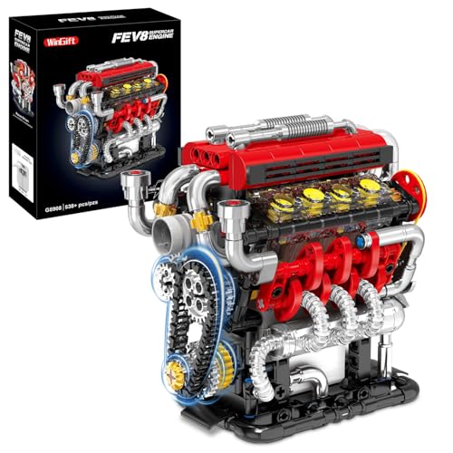 WINGIFT V8 Engine Building Set, V8 Engine Model kit That Run,Build Your Own Mini V8 Model Engine Kit with Motor,Home or Office Décor,STEM Physical Science Experiment Toy for Kids 8+ and Adults(538PCS) - color: Car Engine Building Set