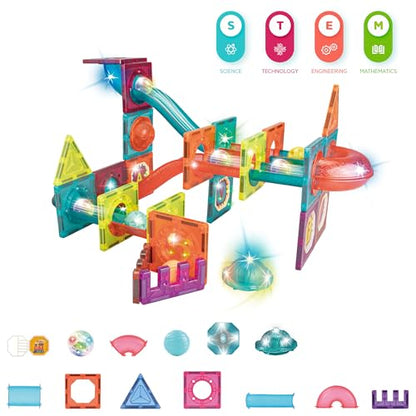 Contixo STEM Building Toys - 65 pcs Marble 3D Magnetic Run Tiles Learning Stacking Educational Building Blocks Set, Creativity Beyond Imagination, Inspirational, Recreational Toy for Kids, Ideal Gifts - style: STEM-65pcs
