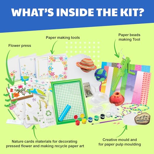 4M - STEAM Green Paper Crafts - Make Recycled Papers, Flower Pressing Art - Eco-Friendly STEAM Craft Paper Kit for Kids Ages 5+ - Learn Sustainability Through Creative Activities - style: Green Paper Craft