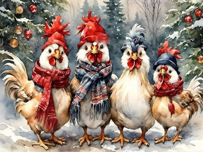 Ekuxom Chicken Diamond Art Kits for Adults, Winter Christmas Diamond Art - color: Chickens