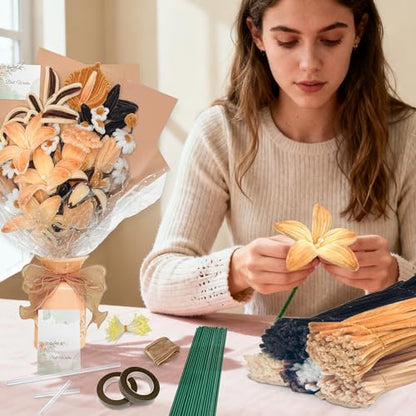 LINAYE 500 PCS Pipe Cleaners Craft, 6 Colors Pipe Cleaners Flowers Kit, Chenille Stems for Crafts with Instruction Wrapping Paper, Flower Stamens, Stems Art and Craft Supplies Brown - color: Brown