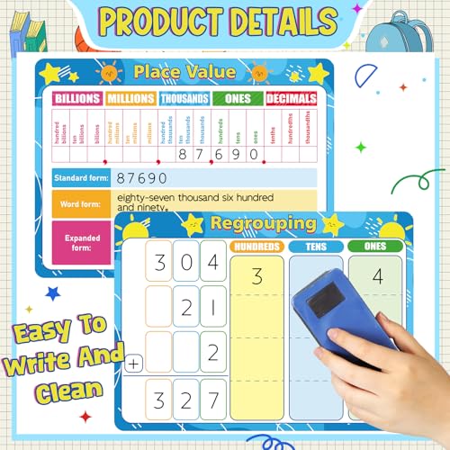 18Pcs Place Value Chart Dry Erase Flash Cards Math Manipulatives for Kids - style: Classic Place Value Charts