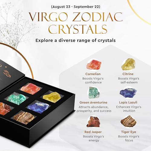 Wyspell Virgo Crystal Set - 6 Raw Virgo Healing Stones - Zodiac Gifts - color: Virgo