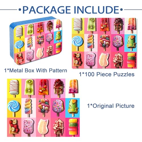 LELEMON Puzzles for Kids Ages 4-6,100 Piece Puzzles for Kids in Metal Box - color: Various Popsicle
