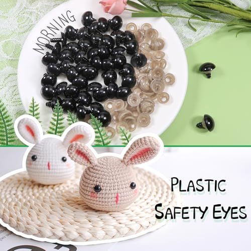 TOAOB 150pcs 16mm Black Plastic Safety Eyes Crafts Safety Eyes with 150pcs Washers for Stuffed Animals Amigurumis Crochet Doll Making - size: 16mm