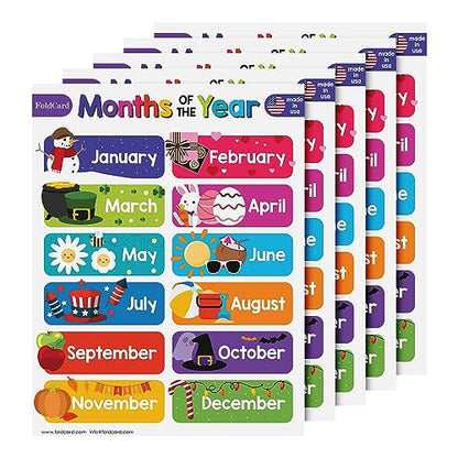 FoldCard Months of the Year Chart Educational Poster 8.5x11 5pk - color: 12 Months of the Year