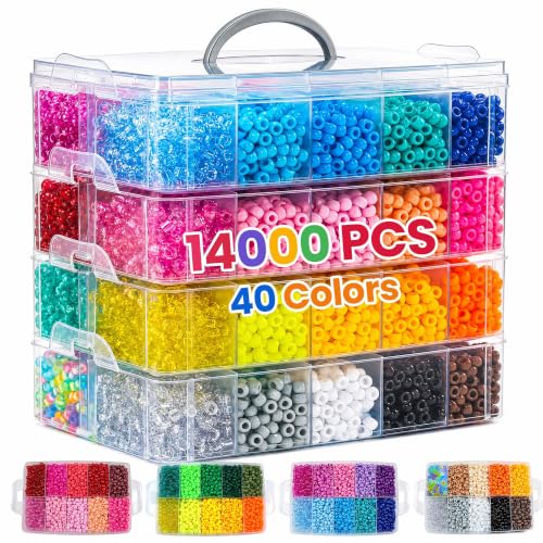 14000Pcs Pony Beads Kit, 40 Colors Rave Kandi Beads Bracelet Making Kit - color: JumboBox-40Colors