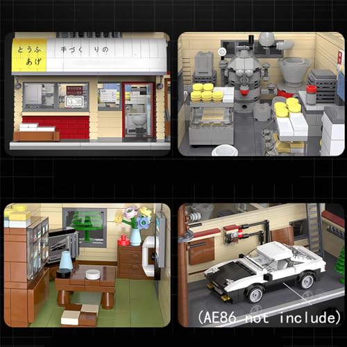 Japanese Street View House Building Blocks -MOC Street View Modular Architecture Initial-D 25th Anniversary Construction Building Toy Set for Adult 1908 Pieces - style: Tofu Shop no box