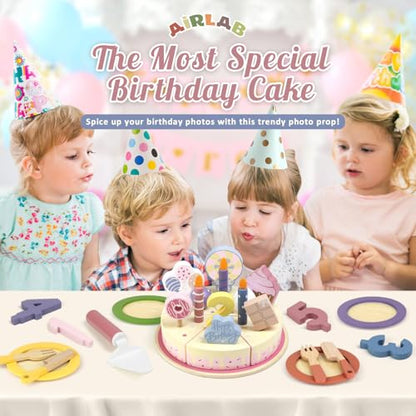 Wooden Birthday Party Cake Play Food Sets for 3 4 5 Year Old - color: Pink
