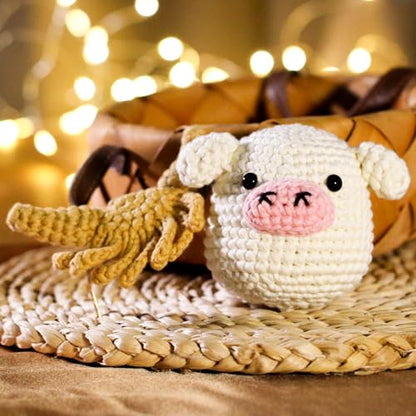 CrochetBox Pig and Highland Cow Crochet Kit for Beginners, Adults and Teen - color: 2 PCS Pig and Highland Cow
