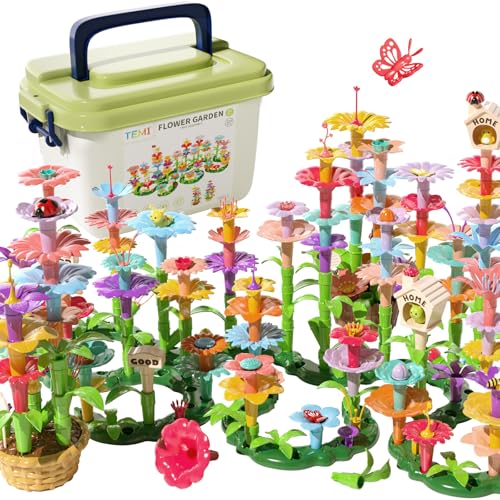 TEMI 224 PCS Flower Garden Building Toys for Girls Toys, Educational STEM Toy and Preschool Garden Play Set for Toddlers 3 4 5 6 7 8 Year Old Kids Boys Girls, Flower Stacking Toys for Kids Age 3-8 - style: 224 PCS