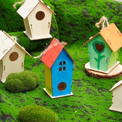 Juexica 15 Pcs DIY Wooden Birdhouse Kit for Kids to Paint Craft Art Cute - color: Cute