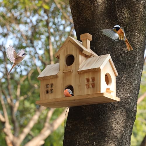 Wooden Bird House for Outside, Hanging Garden Birdhouse