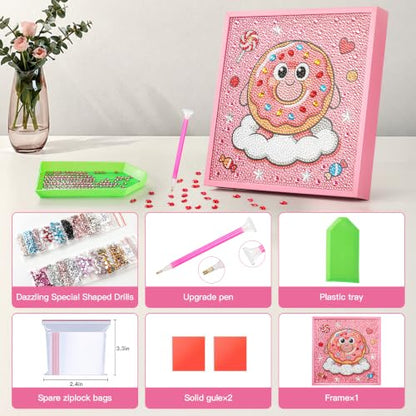 Yeadiffy Special Shaped Crystal Drills 5D Diamond Art Painting Kit with Ultra-Thin Wooden Frame - 7.6x7.6 Inch Sparkling Gem Art by Number for Beginners (1, Dount, 7.6 * 7.6) - color: Dount