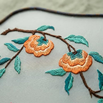 QIZUOLIFE Chinese Embroidery Fan Kit for Beginners - style: Persimmon's Lingering Charm