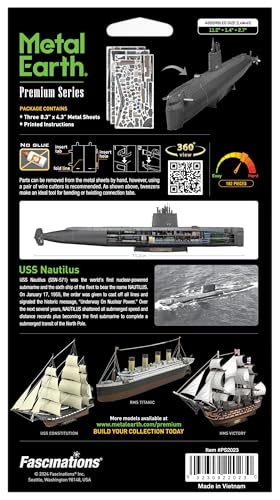 Fascinations Metal Earth Premium Series USS Nautilus 3D Metal Model Kit Bundle with Tweezers