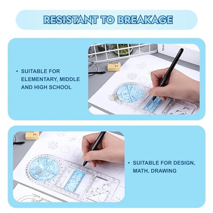 4 Pcs Multifunctional Geometric Ruler,Math Measuring Rulers for Drawing and Art,Metric Ruler Drawing Tool for School Office Supplies and Build