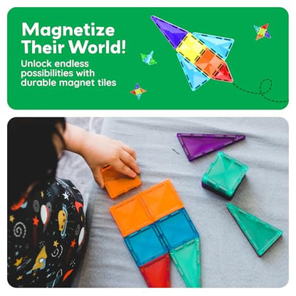 PicassoTiles 60 pcs Mini Magnetic Tiles Magnet Toys Travel-Friendly On-The-Go Building Blocks for Kids Compact Lightweight Creative playset Preschool Montessori Early Learning STEM Kids Toy Ages 3+. - color: 60pcs Mini