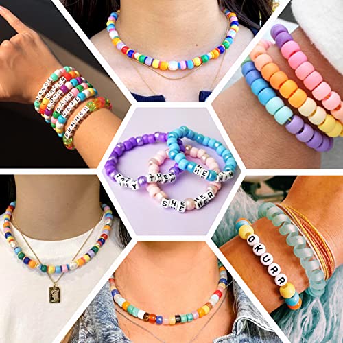 Quefe 48 Colors 4000pcs Pony Beads Bracelet Making Kit with Letter Beads - color: A-48 colors