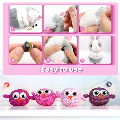 TOAOB 64 Sets 14mm Glitter Safety Eyes with Washers 8 Colors Plastic Animal Eyes for Amigurumi Crochet Dolls Stuffed Animals DIY Craft Making - size: 14mm