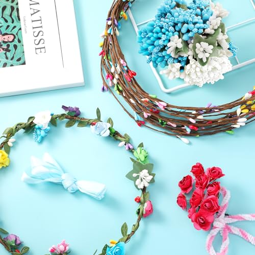 Syhood 20 Sets DIY Flower Crown Making Kit for Girls, Paper Rose - color: Paper Rose