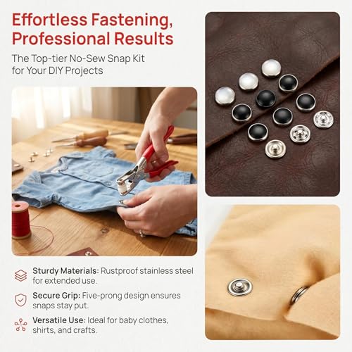 Set of 400 10mm Pearl snap Buttons, Includes snap Pliers, White and Black no-sew Buttons, Suitable for Clothing, Hats, Bags, and DIY Sewing Projects - color: White