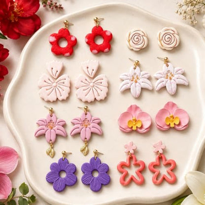 12Pcs Flower Polymer Clay Cutters, Floral Earring Making Molds - color: Flowers