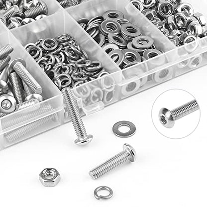HELIFOUNER 380 Pieces M4 x 5mm /6mm /8mm /10mm /12mm /16mm /20mm, Button Head Socket Cap Screws Bolts Washers Nuts Kit, 304 Stainless Steel - size: M4, style: Button Head Socket Cap