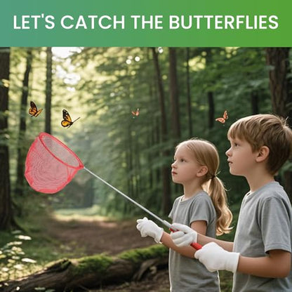 3 Pack Kids Telescopic Butterfly Fishing Net Set Extendable Anti Slip Bug Catching Kit with Box Cage Stickers Outdoor Toys