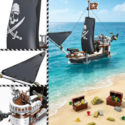 408PCS Pirate Ship STEM Building Set, Sailboat Model Toy Kit for Teens