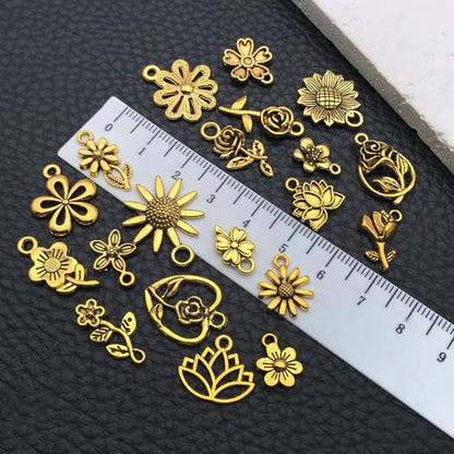 WOCRAFT 60pcs Antique Gold Flowers Bracelet Charms for Jewelry Making Sets DIY Necklace Bracelet Keychain Crafting Charms Kit Craft Supplies (SN876) - color: Antique Gold, size: Flowers Charms