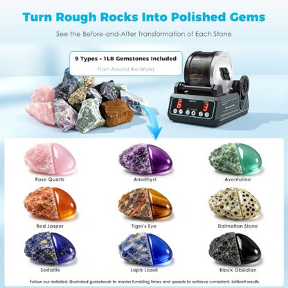 KomeStone K1 Pro Quiet Brushless Rock Tumbler Kit for Adults & Hobbyists - color: Blue Border