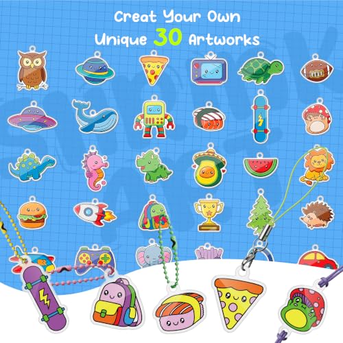 Piano Potato DIY Shrink Art Craft Kit for Kids Ages 6-12 - 30 Pre-Cut Charms & Keychains Making Kit, Mess-Free Creative Activity, Birthday Gift for Boys and Girls 6 7 8 9 10 Years Old - color: blue