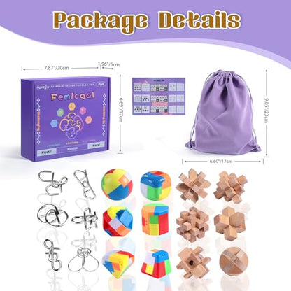 Brain Teaser Puzzles for Adults and Kids, 18Pcs Puzzle Games Set, 3D Wooden Plastic Metal Puzzle, Unlock Interlock Mind Brain Games, IQ Test Educational Toy - style: Medium-18PCS