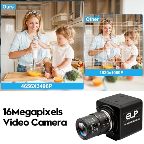 16MP HD USB Camera, 2.8-12mm 4X Optical Manual Zoom CS Mount Lens, High Resolution for Lightburn, OpenCV, Live Streaming & USB Microscope, Plug & Play for Windows, Linux, Jetson Nano