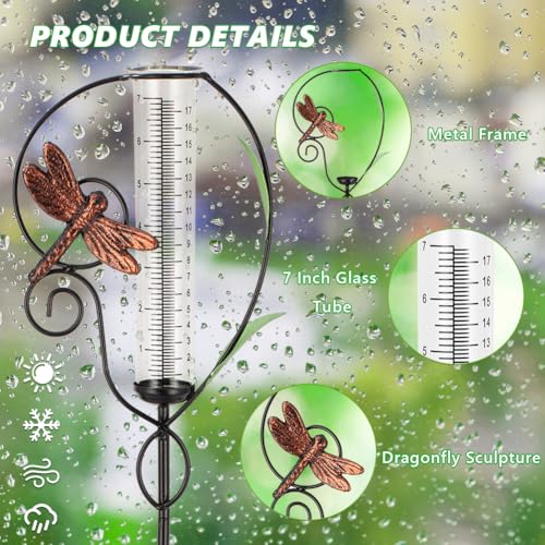 Dragonfly Rain Gauge Outdoor,Metal Rain Gauges Outdoors Best Rated - color: Metal Dragonfly