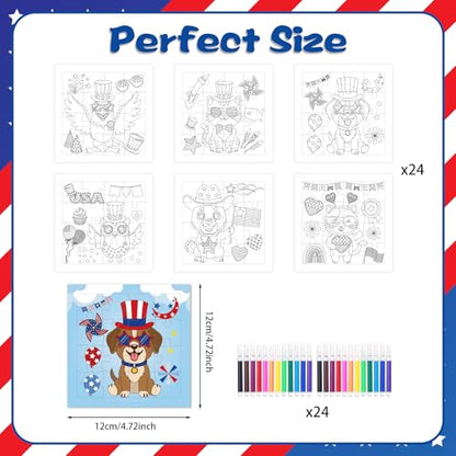Fennoral 24 Pack DIY Coloring 4th of July Jigsaw Puzzle Craft Kit for Kids - color: 4th of July Animals