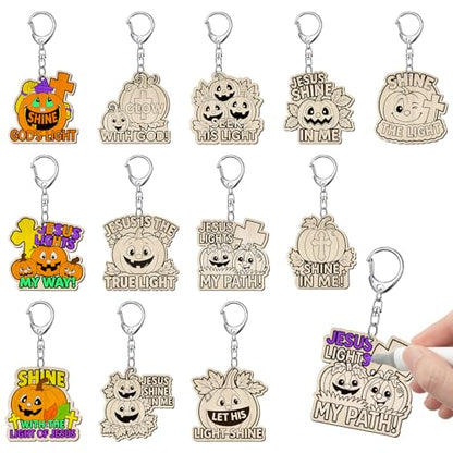 Trnayi 36 Pcs Christian Pumpkin Wood Keychain DIY Craft - style: Christian Pumpkin