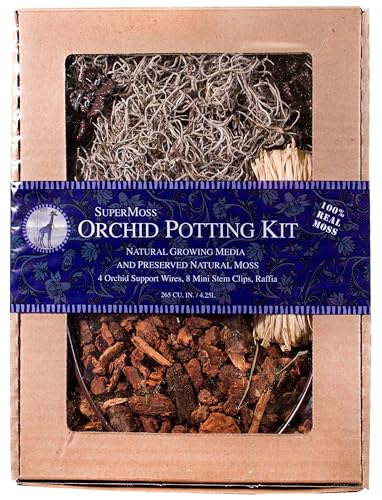 SuperMoss (90444 Orchid Potting Kit, Complete Orchid Care Set with Preserved Moss, Orchid Bark, Floral Clips and Stakes, 120 Cu. in., Spanish Moss, Natural - size: 120 Cu. In., style: Spanish Moss