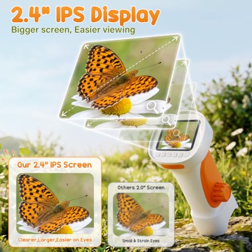 4K 1000X Handheld Digital Microscope for Kids with 2.4" IPS Screen - color: Orange