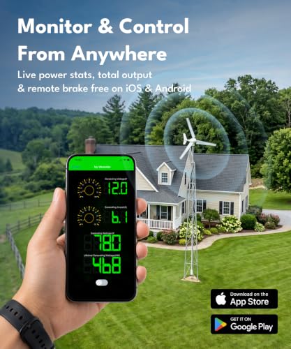 Automaxx Windmill 1500W 48V 60A Wind Turbine Generator kit. Includes MPPT Controller with App Control, Automatic and Manual Braking Features, and Spare Blades Set. Simple DIY Installation