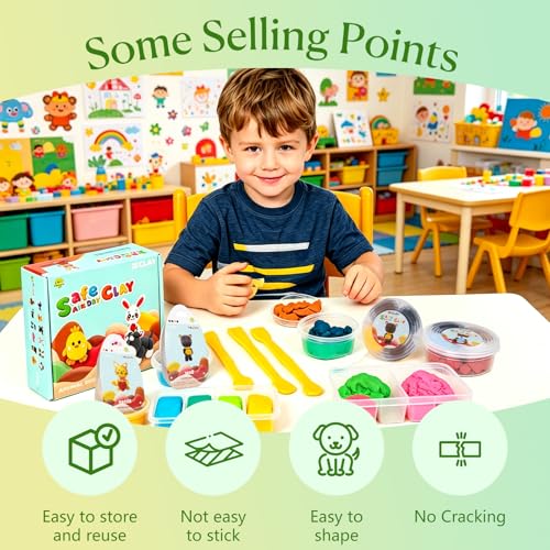 Air Dry Clay Kit, 12 Cute Animal DIY Modeling Clay with Step - by-Step Tutorial and Sculpting Tools, Non-Toxic & Safe,Unique DIY Home Party Favors for Boys, Girls