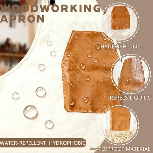 Woodcarving Apron-Work Apron with Brown Leather Chest Patches, Tool Pocket - color: Brown