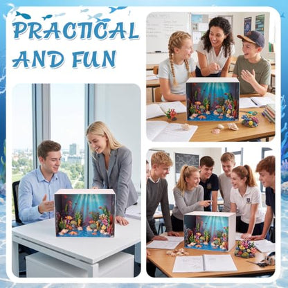 AmazingSpark 2 Set Ocean Diorama Box and Water Sticker Decor, Under the Sea Diorama Project Supplies Set, Cardboard Display Case Kit & Water Sticker with Double Sided Tapes for DIY Crafts Dollhouse - style: Ocean2,Cube